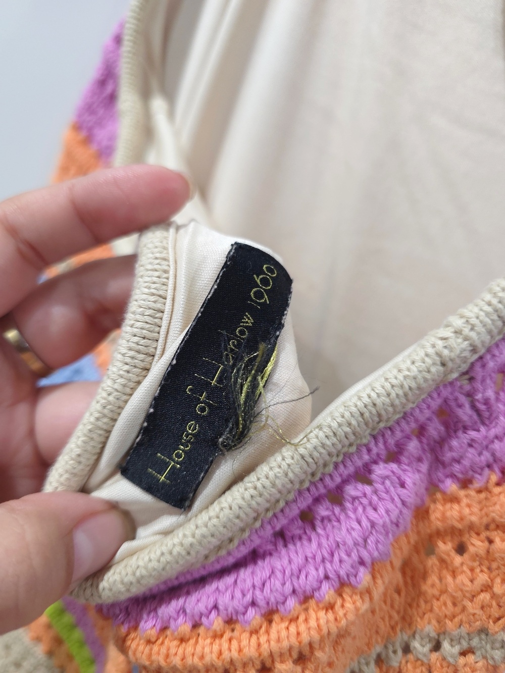 HOUSE OF HARLOW 1960 Boho Festival Crochet Halter Striped Mini Dress, preloved - Picture 7 of 10